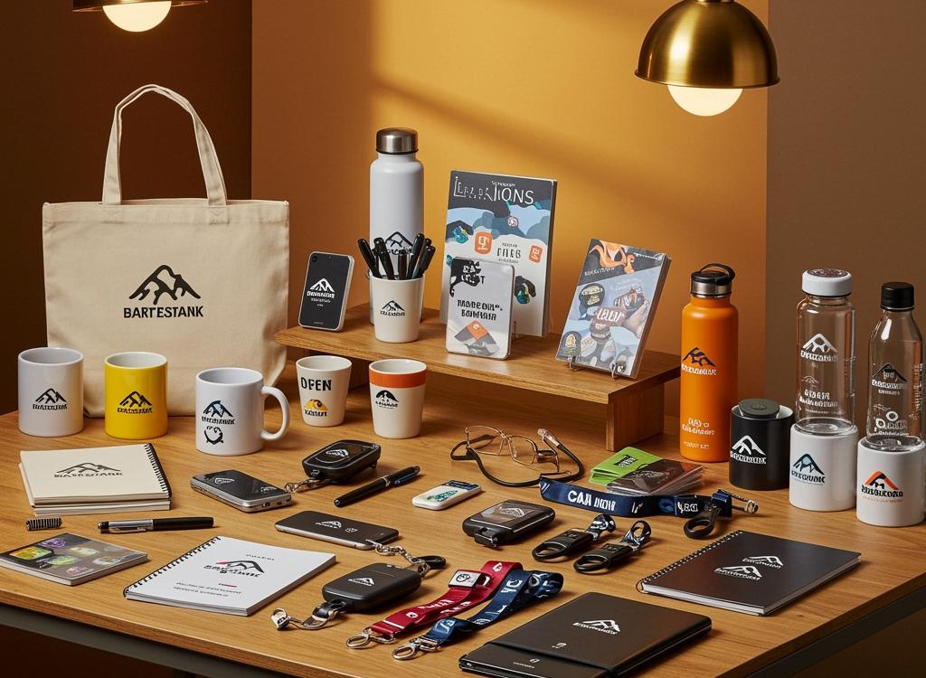 A,Photorealistic,Image,Of,A,Display,Table,Filled,With,Custom-branded